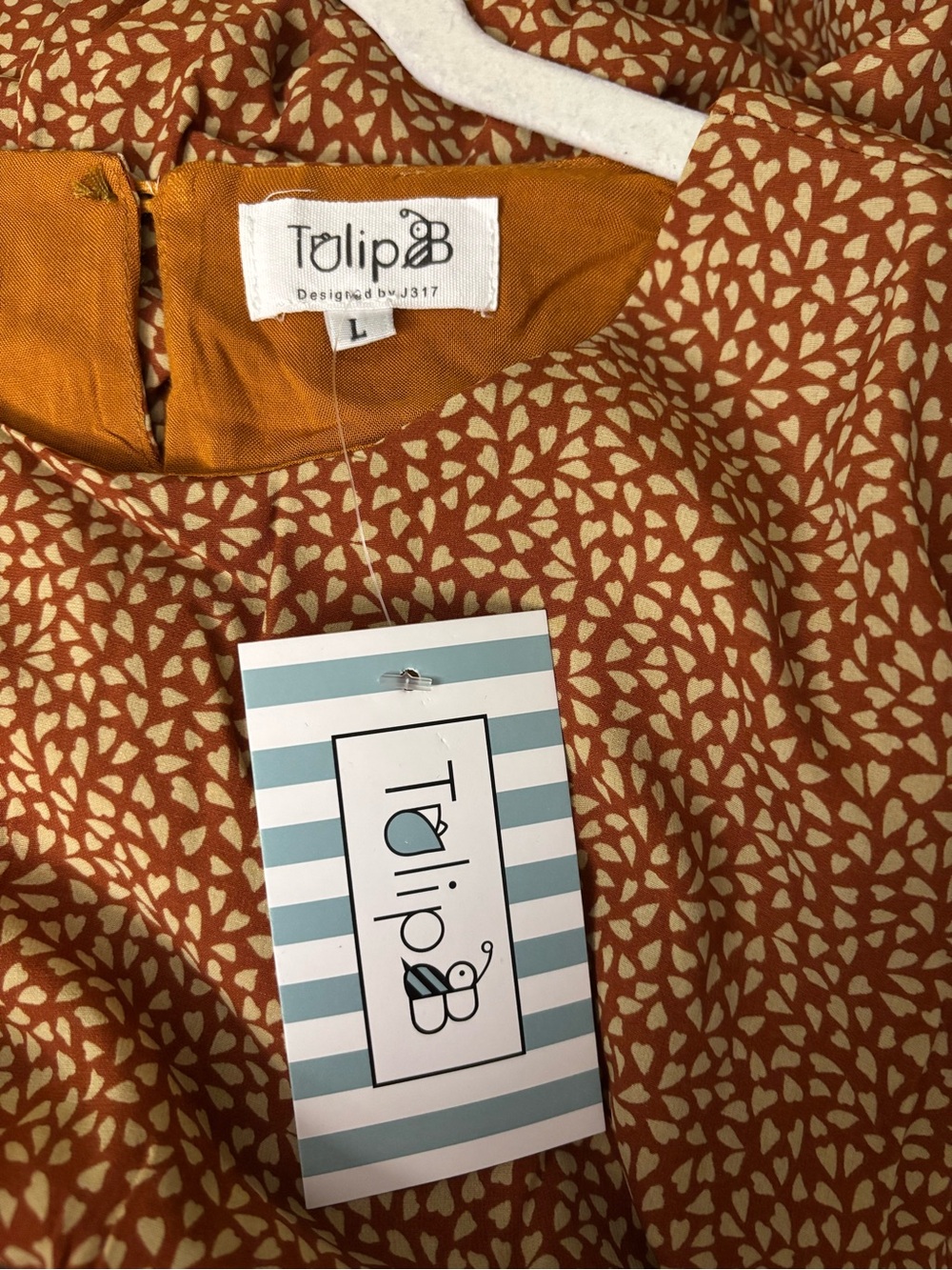 Smocked Waist Midi Dress in Rust Dots / Hearts Pockets Lined Prairie - Picture 2 of 9